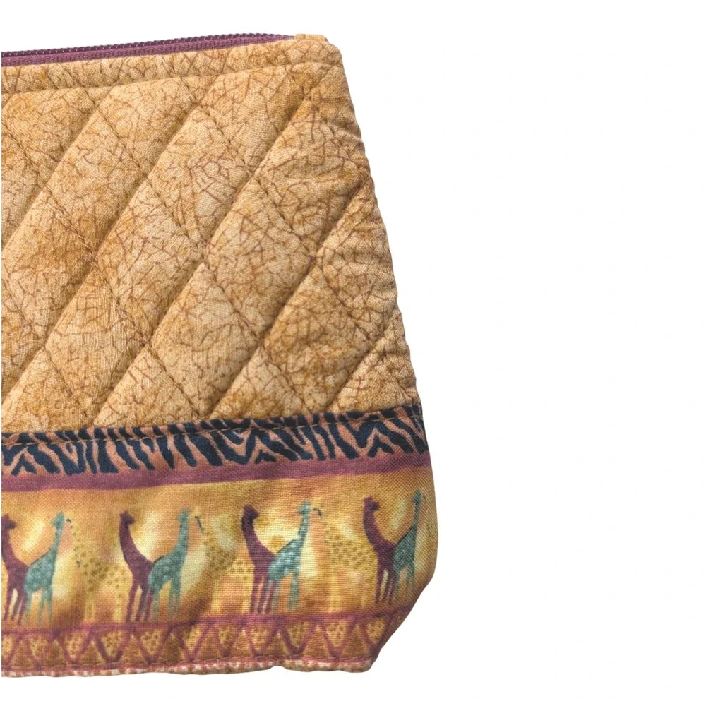 Elizabeth‎ Austen New York Quilted Cosmetic Bag Safari Giraffe Zebra Print Pouch